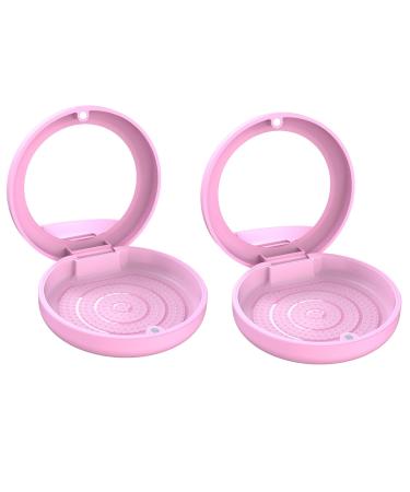 WELLCALE (2 Pack) Aligner Case with Mirror and Special Magnetic Closure Solid Orthodontic Retainer Case- Pink