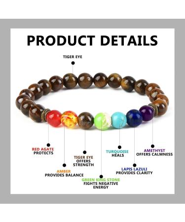 Chakra Bracelets for Women and Men Healing Crystal Natural Lava Stone Gemstones Tourist Souvenir Elastic 8mm Beads Bracelet for Anxiety Relief Yoga and Reiki Bangle Energy Balance Tiger Eye Stone - Buy Online on GoSupps.com