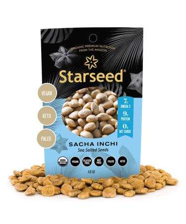Starseed Sacha Inchi Seeds - Organic Protein Snack With Omega 3 and Fiber - Vegan Gluten Free Paleo and Keto Snacks - 4.9oz Bag, 5 Servings - Roasted Sea Salt Roasted Sea Salt 4.9 Ounce (Pack of 1)