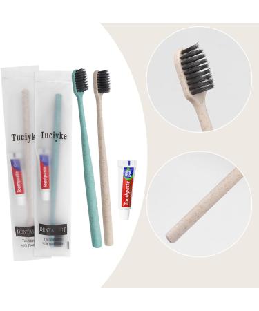 Pack of 50 Disposable Toothbrushes with Toothpaste, Individually Wrapped Travel Kit for Adults & Kids - Ideal for Hotels, Nursing Homes & Charity - Apricot + Green - Buy Online on GoSupps.com