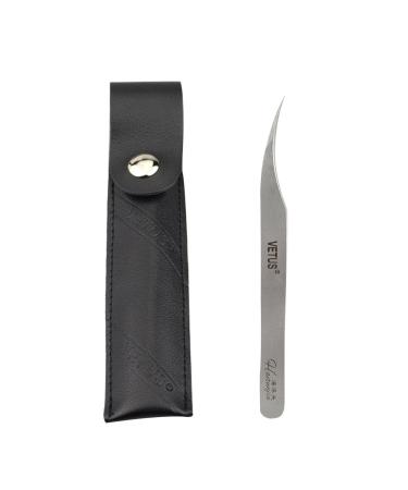 1 PC Vetus Ultra Rigidity Curved Tweezers Dolphin Tweezer Anti-Static Stainless Steel for Individual Volume Lashes Tweezers 1PC Dolphin Black Leather Case