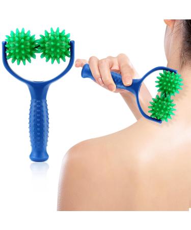 Xoelle Massage Roller Massager Shooters with 2 massage balls hedgehog ball with handle self -massage roller massage device Fascia spikey ball massage foot massage for back legs feet hands