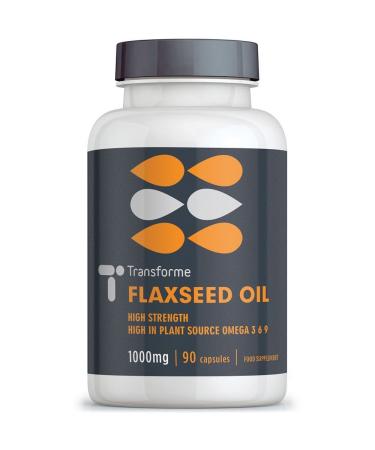 Flaxseed Oil Capsules 1000mg Cold Pressed Omega 3 6 9 90 Softgels High in Alpha Linolenic Linoleic & Oleic Acid 2000mg Serving Lactose & Gluten Free by Transforme 90 count (Pack of 1)