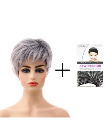 Shop Stylish Gray Wigs for Women | Fluffy Short Hair with Black to Silver Gradient - Perfect for Middle-Aged & Older Women - Buy Online on GoSupps.com
