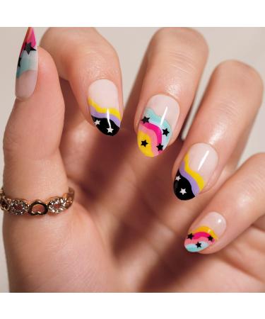 BettyCora Summer Square Press-on Nails Set - 24 Pcs False Nail Kit with Glue and French Design - A15 Cartoon Eyes - 12 Sizes - Buy Online on GoSupps.com