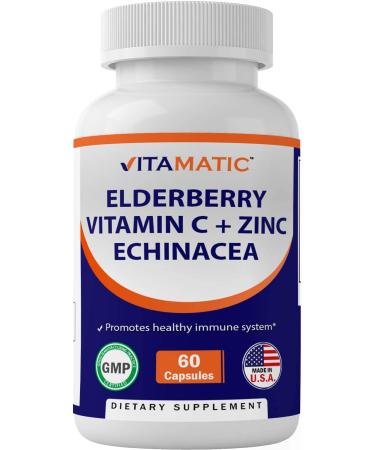 Vitamatic Elderberry Zinc Vitamin C Echinacea Extract - Daily All in one Immune Support - 60 Capsules