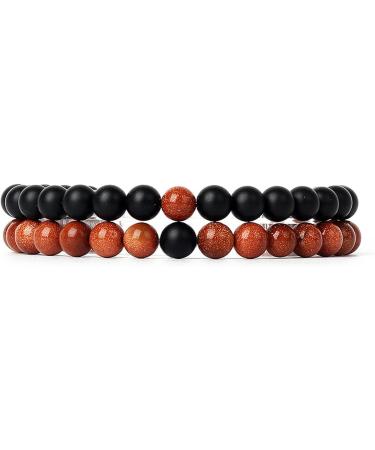 2 Pcs/Set Couples Distance Bracelets Tiger Eye Natural Lava Stone Beaded Yoga Bracelets for Men Women Elastic Rope 7 6mm Beads 17cm-6.69inch - Buy Online on GoSupps.com