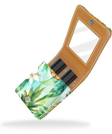 Buy Leather Lipstick Case with Mirror - Mini Lip Gloss Organizer | Tropical Fruit Flower Design - Buy Online on GoSupps.com