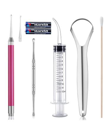 Xuke Tonsil Stone Remover Tool LED Light Stainless Steel Tonsillolith Pick Oral Care Kit 100 Long Swabs Stainless Steel Tongue Cleaner Scraper (medium size)