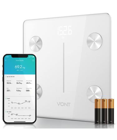 Vont Smart Scale, Wireless Body Fat Scale, BMI Digital Bathroom Scale, Highly Precise Bluetooth Scale for Weight Loss & Body Weight, 13 Measurements, LCD Backlight Display, 400 lbs (White)