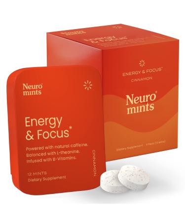 Neuro Nootropic Energy Mints | 40mg Caffeine + 60mg L-theanine + B Vitamins | Sugar Free + Gluten free + Vegan (Cinnamon Flavor, 6 Pack = 72 Pieces) Cinnamon 12 Count (Pack of 6)