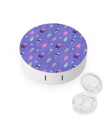 Cute Pink And Violet Round Case For Contact Lens Kit Storage Box with Mirror Printed