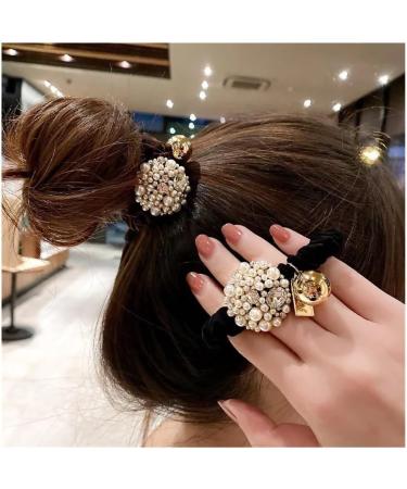 Pearl Girl's Small Intestine Hair Rope and Horsetail Fashionable Back Head Tie Hair Loop Simple and Elegant Dressing Headband(Brown) - Buy Online on GoSupps.com