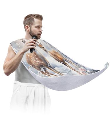 Snowy Deer Beard Bib Apron Beard Hair Catcher for Men Shaving Fathers Day Anniversary Christmas Gifts for Dad Husband Beard Bib with 2 Suction Cups