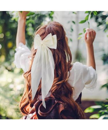 2Pcs Silky Satin Hair Bows Big Hair Bows for Women Hair Ribons Oversized Long Tail White Hair Bow Black Hair Bow Large Hair Ribbon Barrettes Metal Clips Bowknot Aesthetic Hair Accessories - Buy Online on GoSupps.com