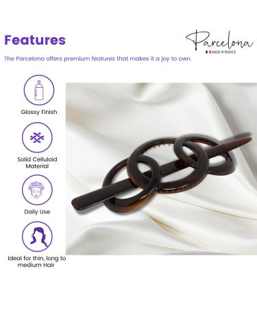 Parcelona French Triple Ringed Tortoise Shell Brown Hair Slider Barrette | Non-Slip Ponytail Holder for Women and Girls | Made in France - Buy Online on GoSupps.com