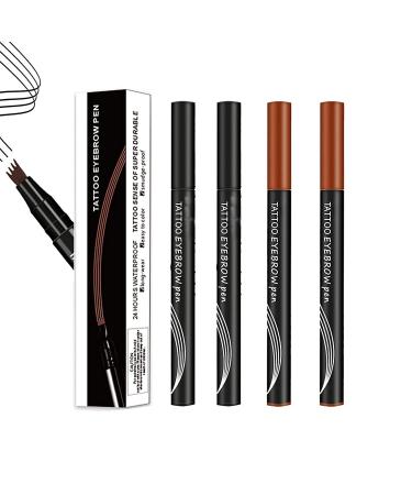 QOBNN 4Tip Microblade Brow Pen Long Lasting Waterproof and SmudgeProof New Eyebrow Pencil 4 Point Brow Pen Professional Eyebrow Definer Brow Pen Stays on All Day Color 2*Black+2*Light Brown