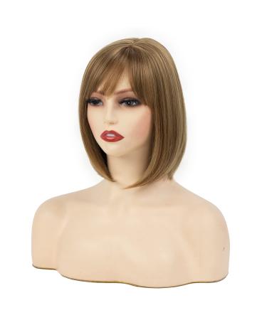 Short Blonde Bob Wig with Flat Bangs - Synthetic Classic Bob for Women - XIUFAXIRUSI - Buy Online on GoSupps.com