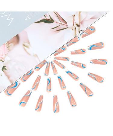 Brishow Long Wavy Lines Press-On Nails | Pink Bellarina Acrylic Nails | 24pcs for Women & Girls - International Shipping Available - Buy Online on GoSupps.com