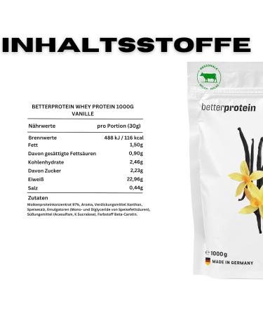 Buy Betterprotein Vanilla Whey Protein 1kg - Premium German Protein Powder for Muscle Building & Weight Loss - Made from Regional Milk - Buy Online on GoSupps.com