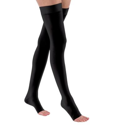JOBST Relief Thigh High Graduated Compression Stockings 15-20 mmHg - Comfortable Unisex Design with Silicone Dot Band - Open Toe Black Small
