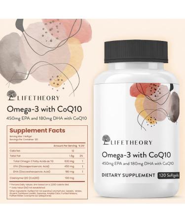 LIFETHEORY Omega-3 with CoQ10 | 450mg EPA & 180mg DHA per Serving | Fish Oil Dietary Supplement | with Coenzyme Q10 | 120 Softgels - Buy Online on GoSupps.com