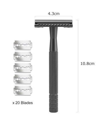 CSB Double Edge Safety Razor | Eco-Friendly Metal Razor for Men & Women | Brass Handle Zinc Alloy Head | 20 Blades Included | Matte Black | Zero Waste Reusable - Buy Online on GoSupps.com