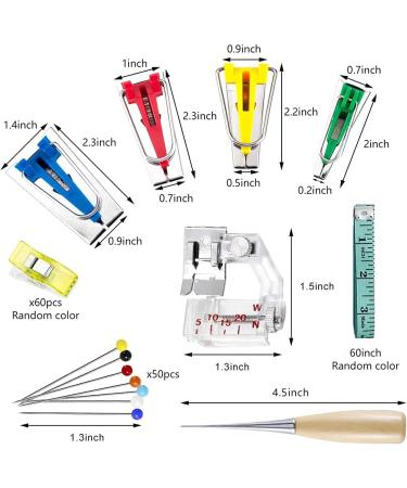 Complete Bias Tape Tool Kit: 4 Sizes Bias Tape Maker, 60 Sewing Clips, 50 Ball Point Pins, Awl, Presser Foot - Perfect for Fabric Sewing and Quilting - Buy Online on GoSupps.com