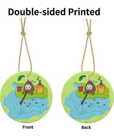 YYHHAOFA Sunflower Seeds Fishing Pattern Christmas Ceramic Round Pendant Decoration - Festive Hanging Ornament for Stores and Homes -2.9 in - Buy Online on GoSupps.com