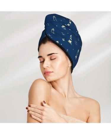 Hair Towel Wrap - Quick Drying Hair Towel Turban with Button | Lighthouses & Anchors Design - Buy Online on GoSupps.com