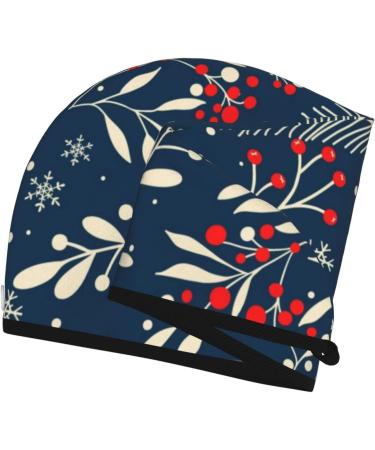 Super Absorbent Microfiber Hair Towel Wrap - Merry Christmas Winter Leaves & Snowflakes Design for Long Curly Thick Hair | Soft Coral Velvet Quick Dry Hair Cap for Women - Buy Online on GoSupps.com