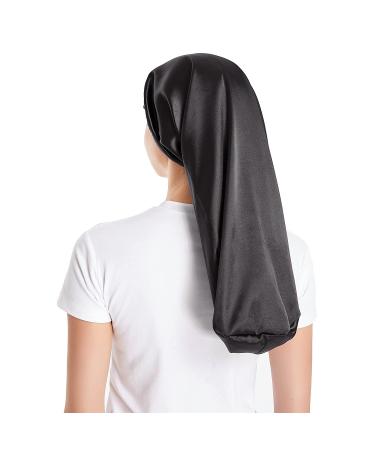 Kite Kiss Long Silk Bonnet Sleep Cap | Satin Hair Bonnet | Adjustable Black Hair Cap - Buy Online on GoSupps.com