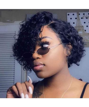 Short Curly Brazilian Human Hair Wig - Lace Front Wavy Glueless Wig for Black Women - Buy Online on GoSupps.com