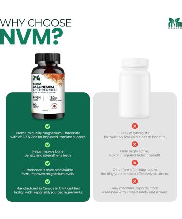 NVM Health Magnesium l-threonate with Vitamin D3 and Zinc for Sleep Support Muscle Functions Electrolyte Balance and Immune Support I Gluten Free Non- GMO 90 Vegetarian Capsules - Buy Online on GoSupps.com