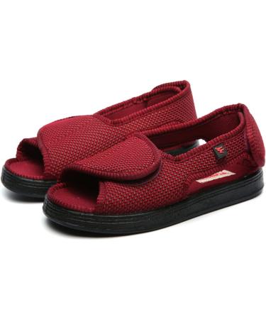 Top Adjustable Diabetic Slipper Shoes - Open Toe Sandals for Elderly with Swollen Feet - Claret - 21.5cm - Buy Online on GoSupps.com