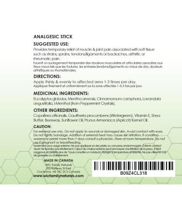 WIC Family Naturals Ache & Pain Cool Stick - 100% Natural Topical Pain Relief for Arthritis Backache Muscle & Joint Pain 57g (4) - Buy Online on GoSupps.com