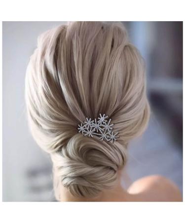 Dervivea Rhinestone Snowflake Hair Comb Barrette Silver Snow Hair Side Comb Crystal Weddings Headpieces Chirstmas Cz Snowflake Hair Piece Decorative Hair Accessories for Women and Girls Headdress