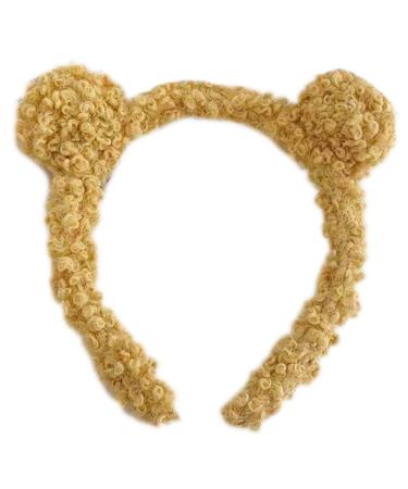 TONKBEEY Women Girls Winter Cute Bear Ears Headband Solid Color Curly Faux Fleece Pompom Hair Hoop Wash Face Makeup Bathroom Bandana Party Photo Props Headbands for Girls Kids