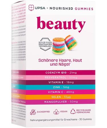 UPSA Nourished Beauty Food Supplement 7-in-1 Beauty Dietary Supplement Skin without Sugars Promoting Faster Sleep and Quality Sleep - Boxes of 30 Gummies