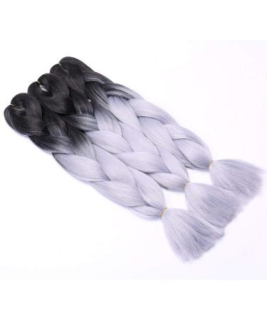 24 Ombre Braids Extensions - Synthetic Crochet Hair 3pcs 300g Bundle 60cm #28 Silver Gray/Black - Elailite - Buy Online on GoSupps.com