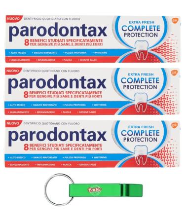 3x parodontax dentifricio complete protection extra freshness toothpaste for healthy gums and strong teeth 75ml + Beni Culinari Free keychain