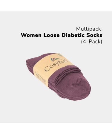 Cosyfeel Women Loose Diabetic Socks | 4-Pack Neuropathy Ankle Socks for Ladies | Super Soft Eco-Friendly Bamboo Material | Durable with Seamless Toe | Multicolour Patterns | 4 Seasons 7-9 1/2 GRAPE NECTAR - Buy Online on GoSupps.com