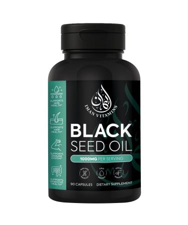 Iman Vitamins Halal Natural Black Seed Oil Capsules 1000mg Cold Pressed Vegan Non-GMO Nigella Sativa Capsules Gluten Free Pills | 90 Count 1000mg PS