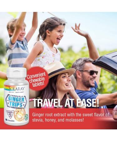 SOLARAY Ginger Trips Travel Aid - Root Extract Chewables for Healthy Digestive Support - 60 Count with Honey, Stevia & Molasses - Buy Online on GoSupps.com