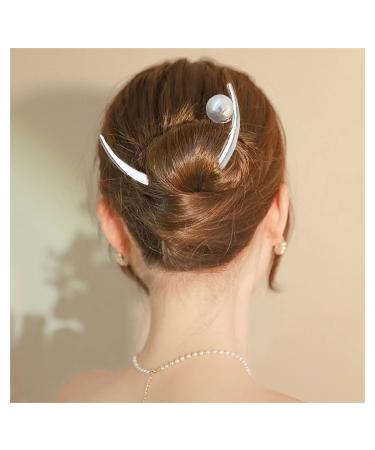 Inilbran Boho Crescent Moon Hair Stick Hair Clip Vintage Pearl Moon Hair Slide Hairpin French Pearl Hair Stick Clip Vintage Moon Hair Fork Barrette Decorative Hair Accessories for Women Headdress