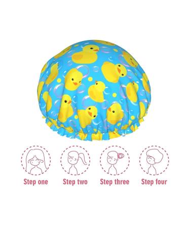 Yellow Rubber Ducks Shower Cap for Women - Adjustable Double Waterproof Layers | Hair Protection Reusable Spa Salon Hat - One Size - Buy Online on GoSupps.com
