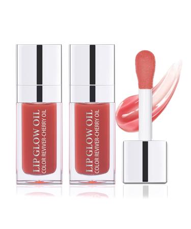 2 PCS Plumping Lip Glow Oil (ROSEWOOD)  Clear Tinted Lip Gloss Set  Moisturize Nourish and Enhance Your Lips Oil with a Natural Long-Lasting Shine - Perfect for Any Occasion