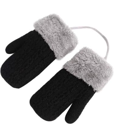 Toddler Winter Gloves with String - Warm Plush Knitted Black Gloves for 1-3Yrs - Buy Online on GoSupps.com