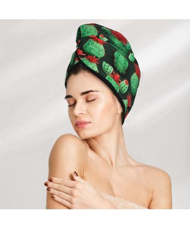 Many Small Cactus Art Coral Velvet Dry Hair Cap | Ideal for Home Travel Pool Parties & More - Buy Online on GoSupps.com