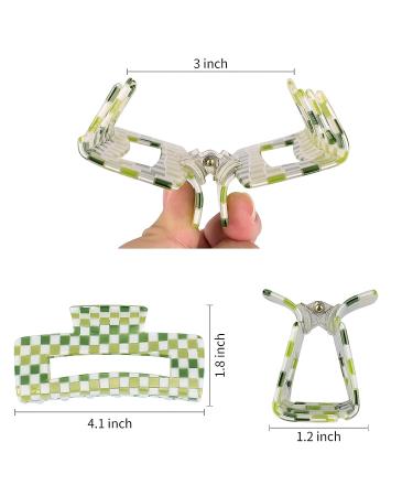 Checkered Hair Clips Set - Large Claw Clips for Thick Hair - Y2K Rectangle Claw Clip Duo - 90s Pink + Green Checkerboard Design - Buy Online on GoSupps.com
